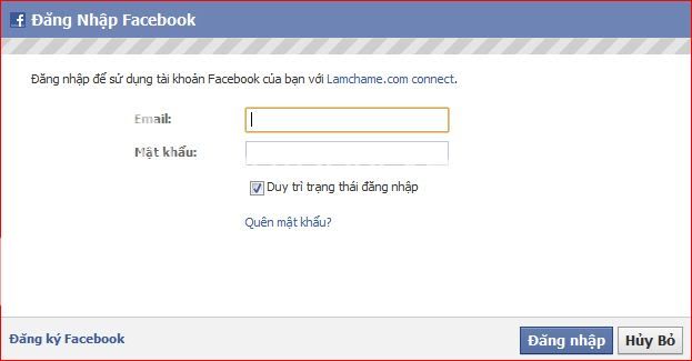 facebook sẽ hiện ra để bạn đăng nhập vao facebook